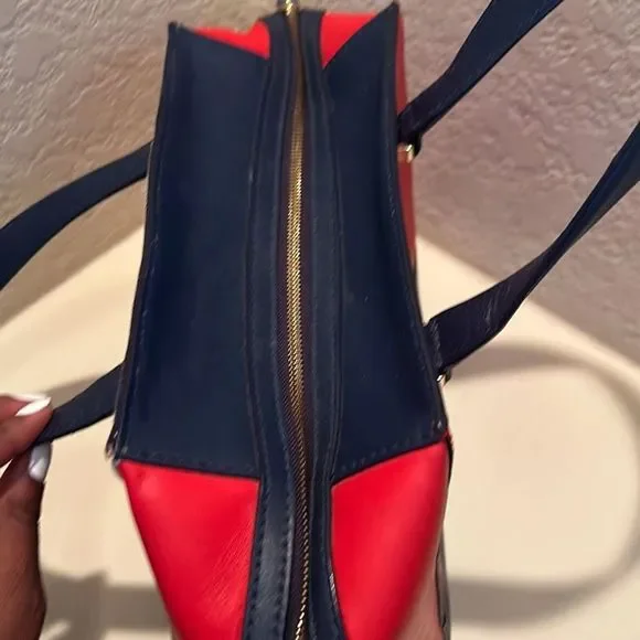 Kate Spade 2 Park Avenue Leather Handbag Purse Nautical Red White Blue Pristine - Picture 12 of 15